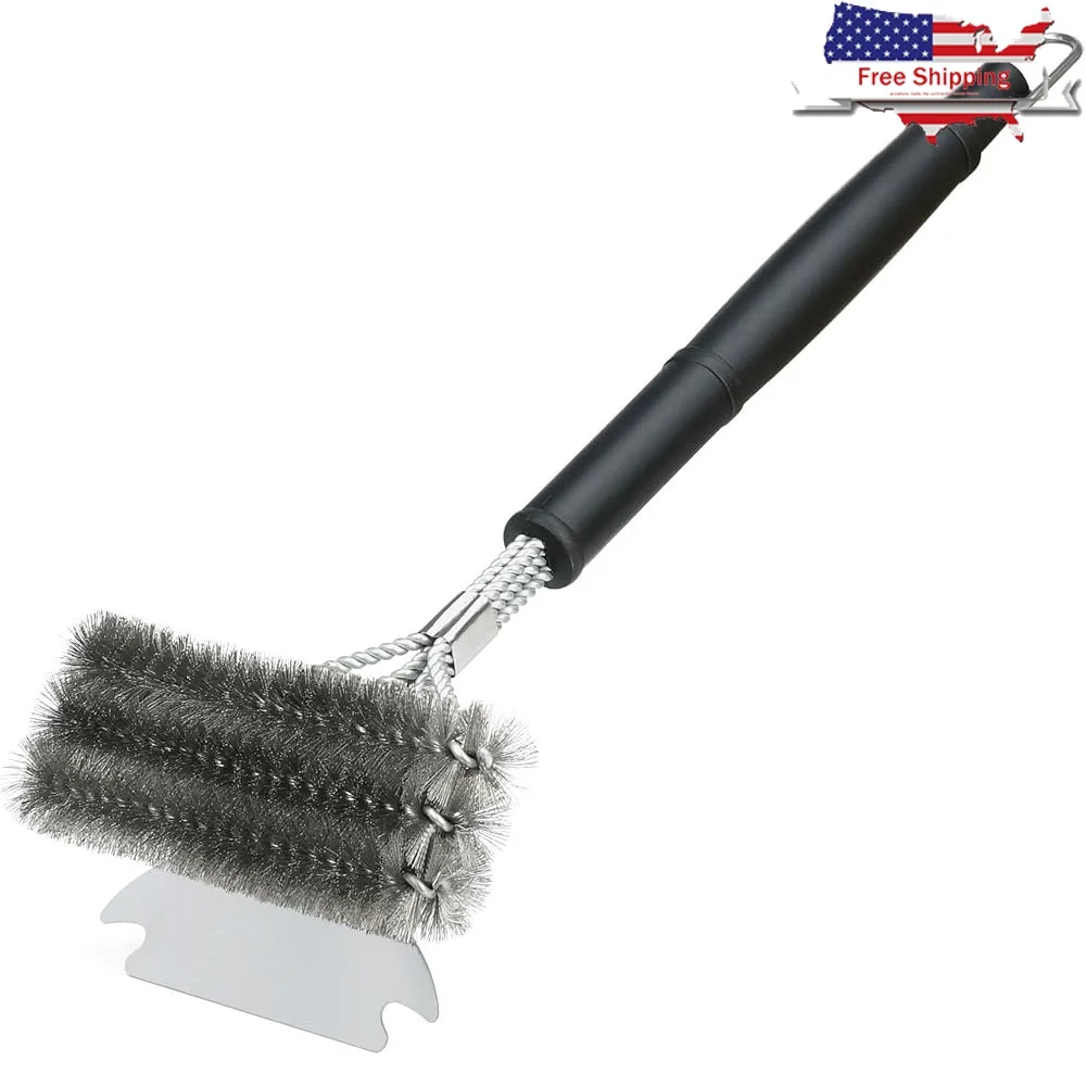 

3-in-1 Grill Spatula with Brush Cleaning Tool Barbecue Cooking Baking Stainless Steel Multifunctional BBQ Maintenance