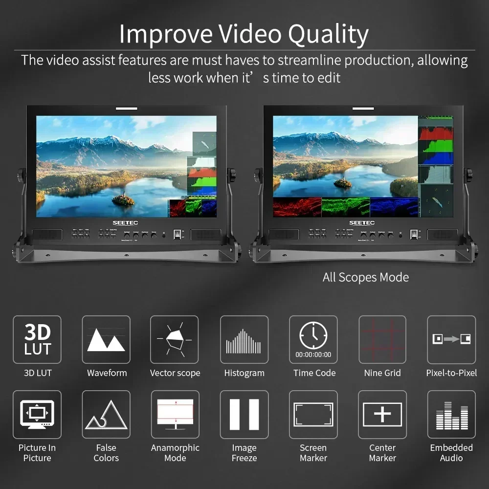 SEETEC ATEM173S 17.3" Full HD Monitor 4x3G-SDI HDMI Waveform Vector Scope Rec.709 300cd/m² Brightness