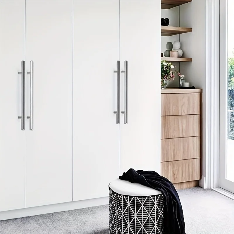 12 Buah Tarikan Kabinet Baja Tahan Karat Modern Desain Lengkungan Modern Laci Furnitur Logam Disikat Pegangan Batang Tarik Perangkat Keras