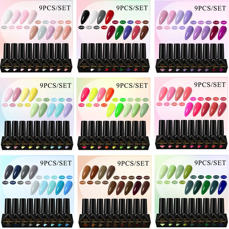 

9pcs Gel Nail Polish Set HEMA Free 10ml Semi Permanent Soak Off UV Gel Varnish Nail Art Decoration Summer Nails Nail Supplies