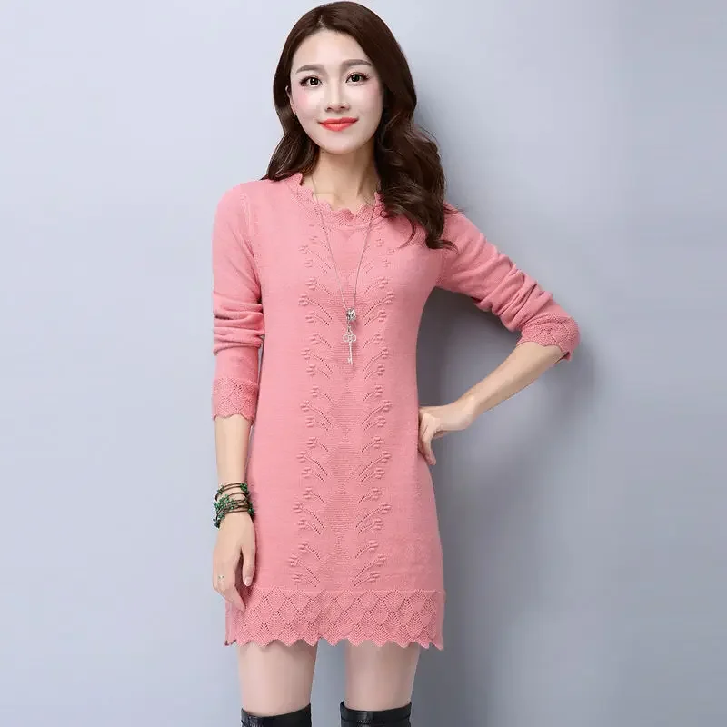 Suéteres coreanos de punto con cuello con volantes para mujer, ropa holgada informal para otoño e invierno, Tops con mangas de mariposa 2024