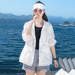 Women‘s Sun Protection Jacket 2023 New Summer Fashion Female Short Loose Hooded Thin Windbreaker Female Sun Protection Clothing