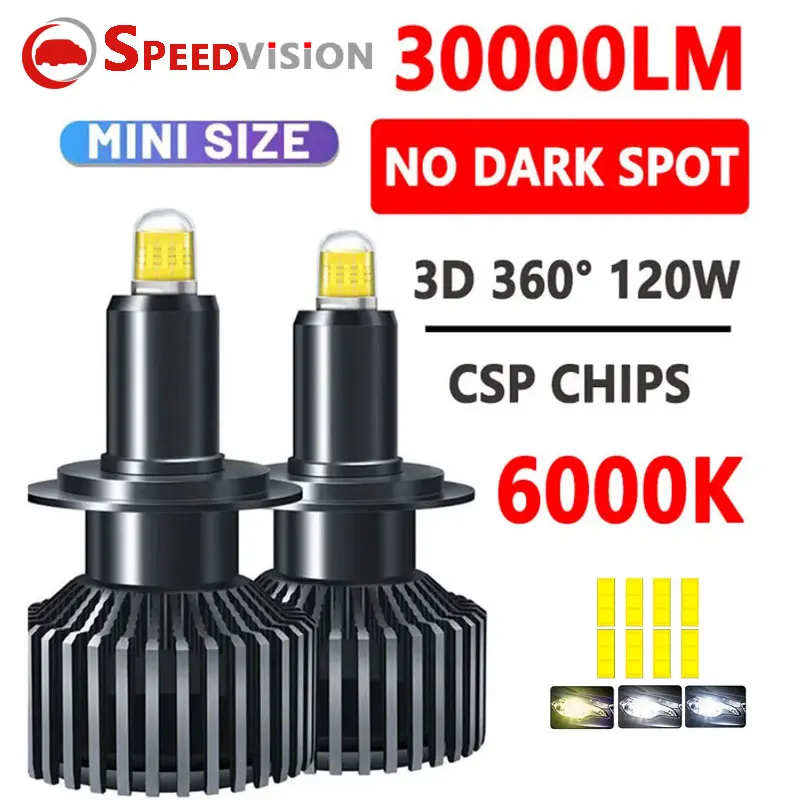 

H7 LED Canbus 360 3D Turbo H4 H1 30000LM HB3 HB4 9012 Bi Led Lens H11 H8 9005 Lamp Car Headlight Bulb Auto Ice Fog Light 6000K