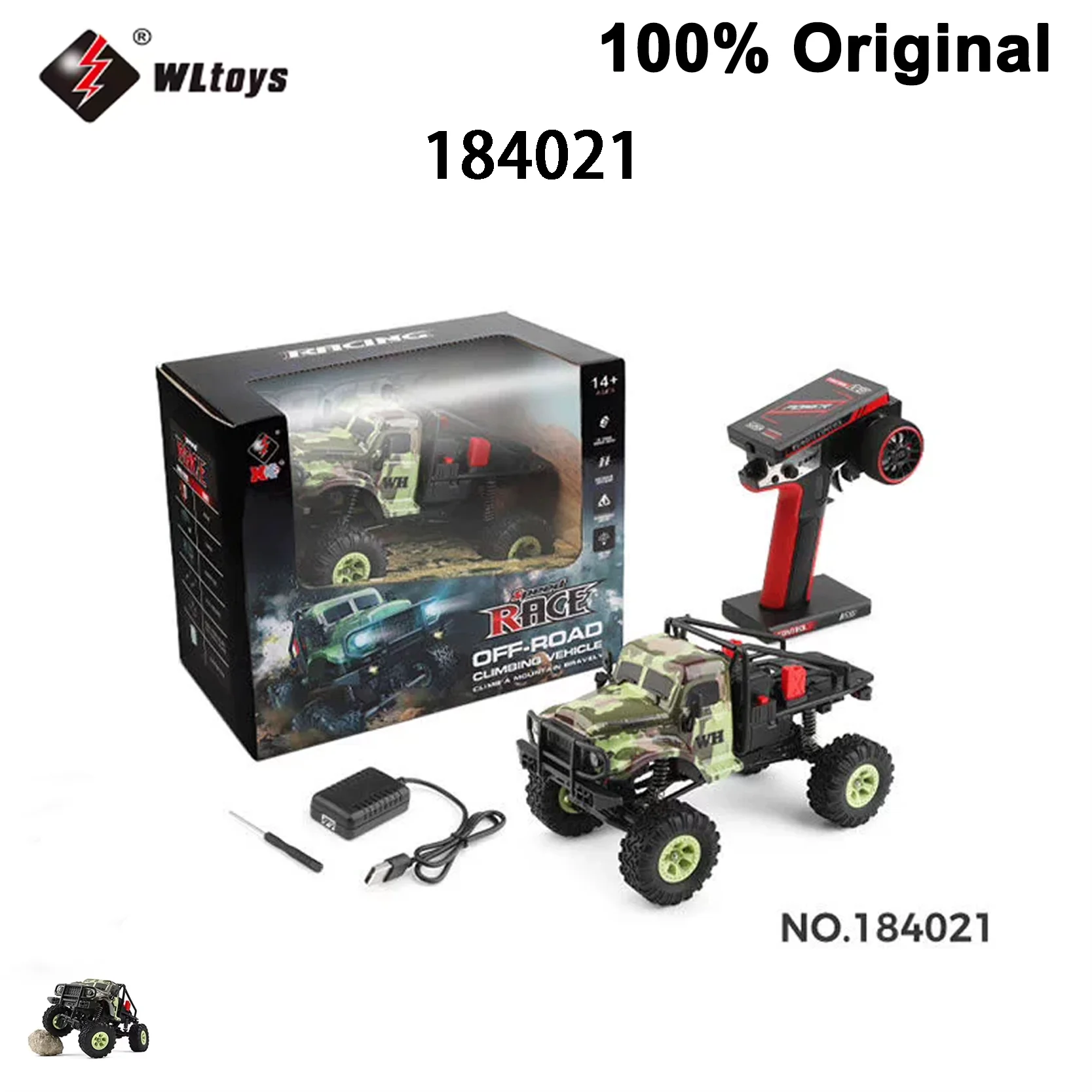 

Original 184021 1:18 Scale Electric RC Rock Crawler With Dual Speed LED Lights Full Function Off Road Climber For Children Gift