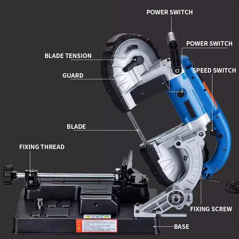 

1100W Electric Horizontal Band Saw 90°/45° Angle Cutting with Base Portable Stainless Steel Compact Metal Cutter