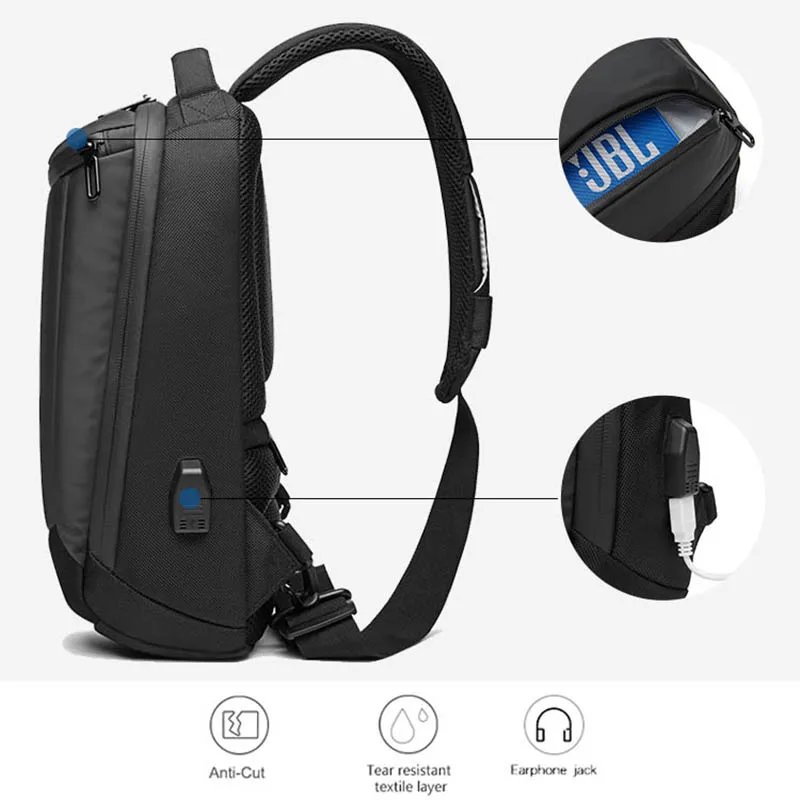 OZUKO, bolso bandolera de lujo con carga USB, bolso cruzado repelente al agua, bolso de hombro de gran capacidad para hombre, bolsos mensajeros de viaje corto