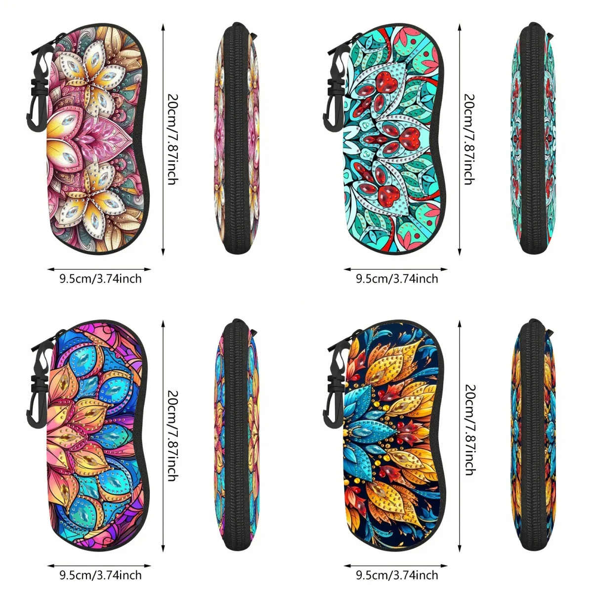 1 DIY keychain zipper eyeglass case diamond painting kit, made of PU leather, with splendid floral patterns