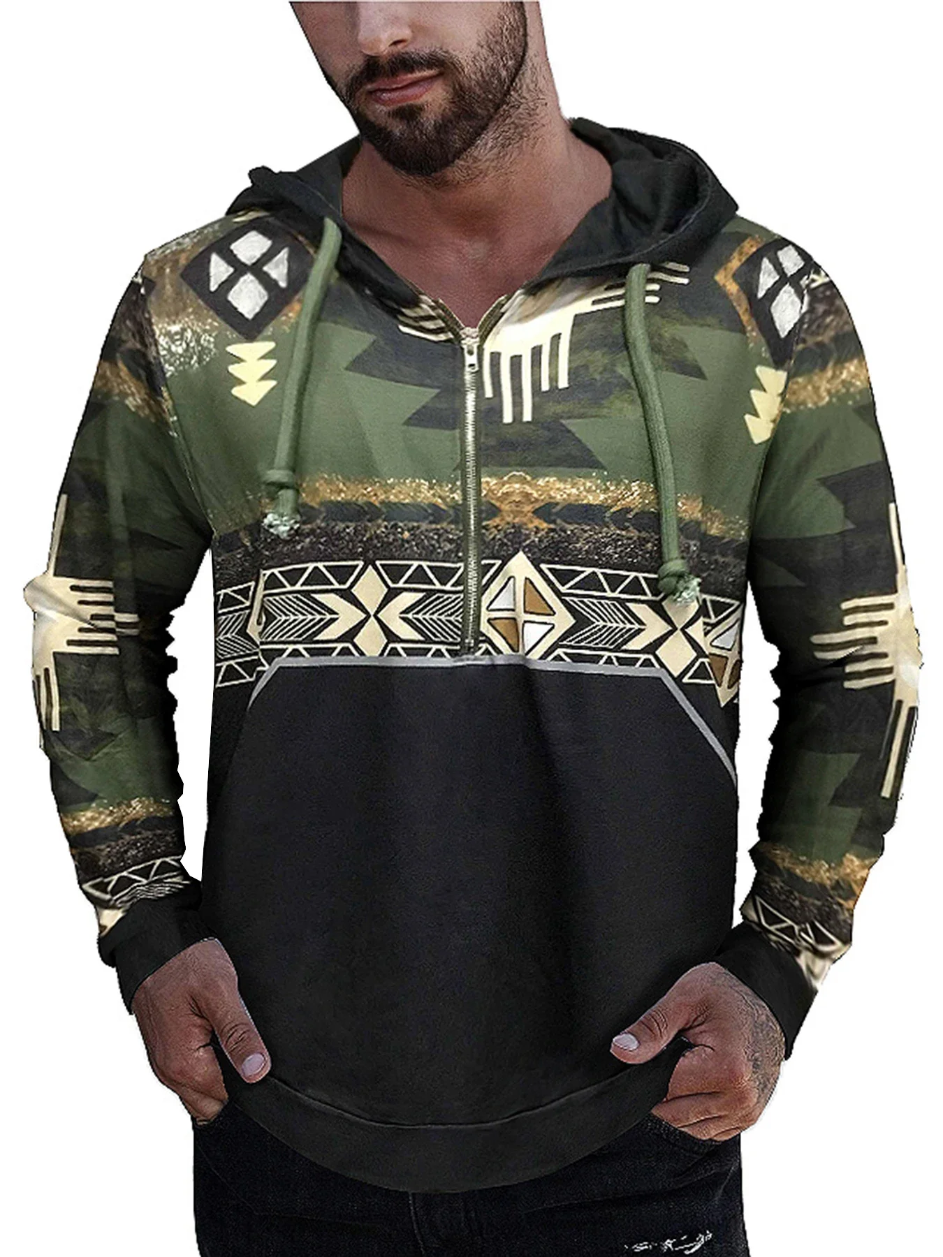 

Plus Size Men's Hooded Sweatshirts Fall Long Sleeve Loose Colorblock Pattern Jacket Harajuku Street Fashion Hoodie Tops