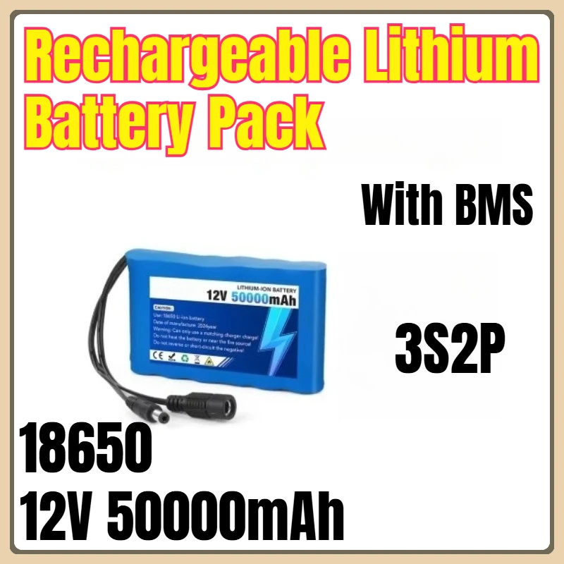

18650 3S2P 12V 50000mAh Rechargeable Lithium Battery Pack with BMS