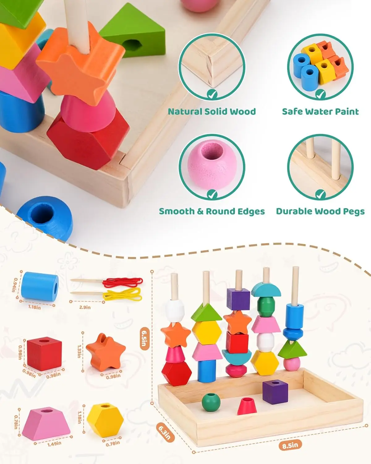 ألعاب مونتيسوري لعمر 3 سنوات، ألعاب التراص للأطفال الصغار، مكعبات التراص، خرز الأربطة، ألعاب ما قبل المدرسة ذات الشكل المتطابق، مونتيس