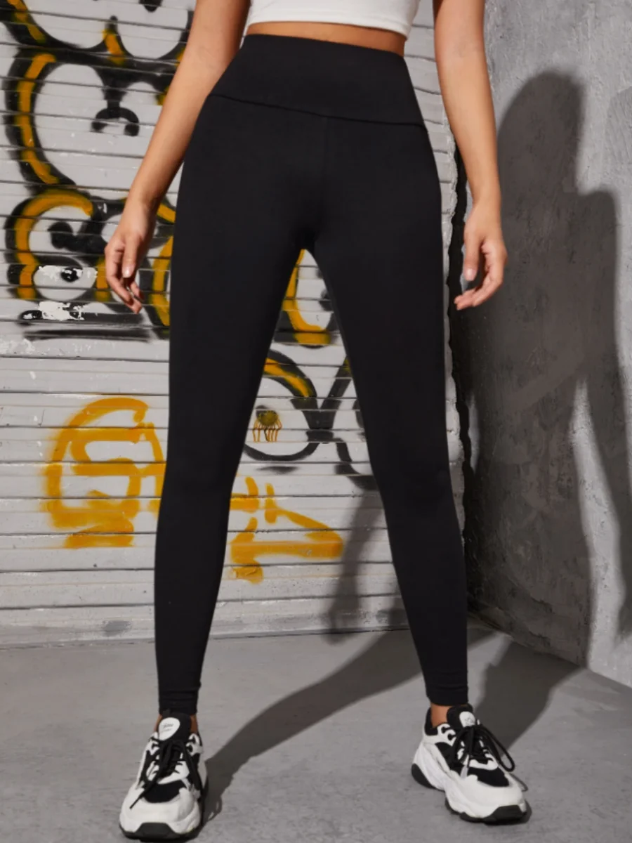 

Женские облегающие черные повседневные леггинсы с высокой талией, универсальные модные узкие брюки с высокой талией, женские базовые брюки