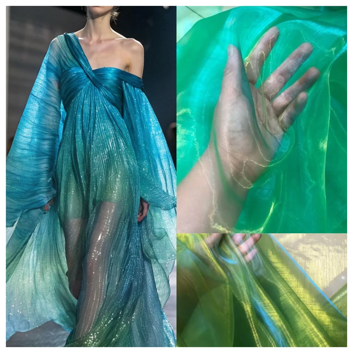 

Двухцветная прозрачная ткань из органзы, легкая полупрозрачная сетчатая ткань, мечтательный текстиль с двойным оттенком для вечернего платья, свадебного декора