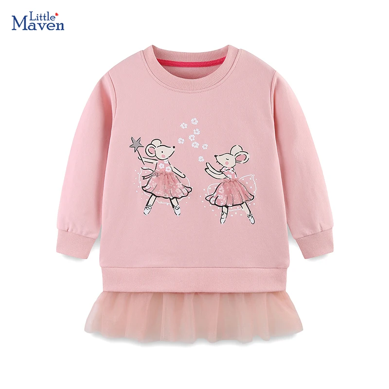 

Весенне-осенняя детская одежда Little maven, сетчатые толстовки с рисунком мыши для маленьких девочек, детские топы принцессы с длинными рукавами для девочек