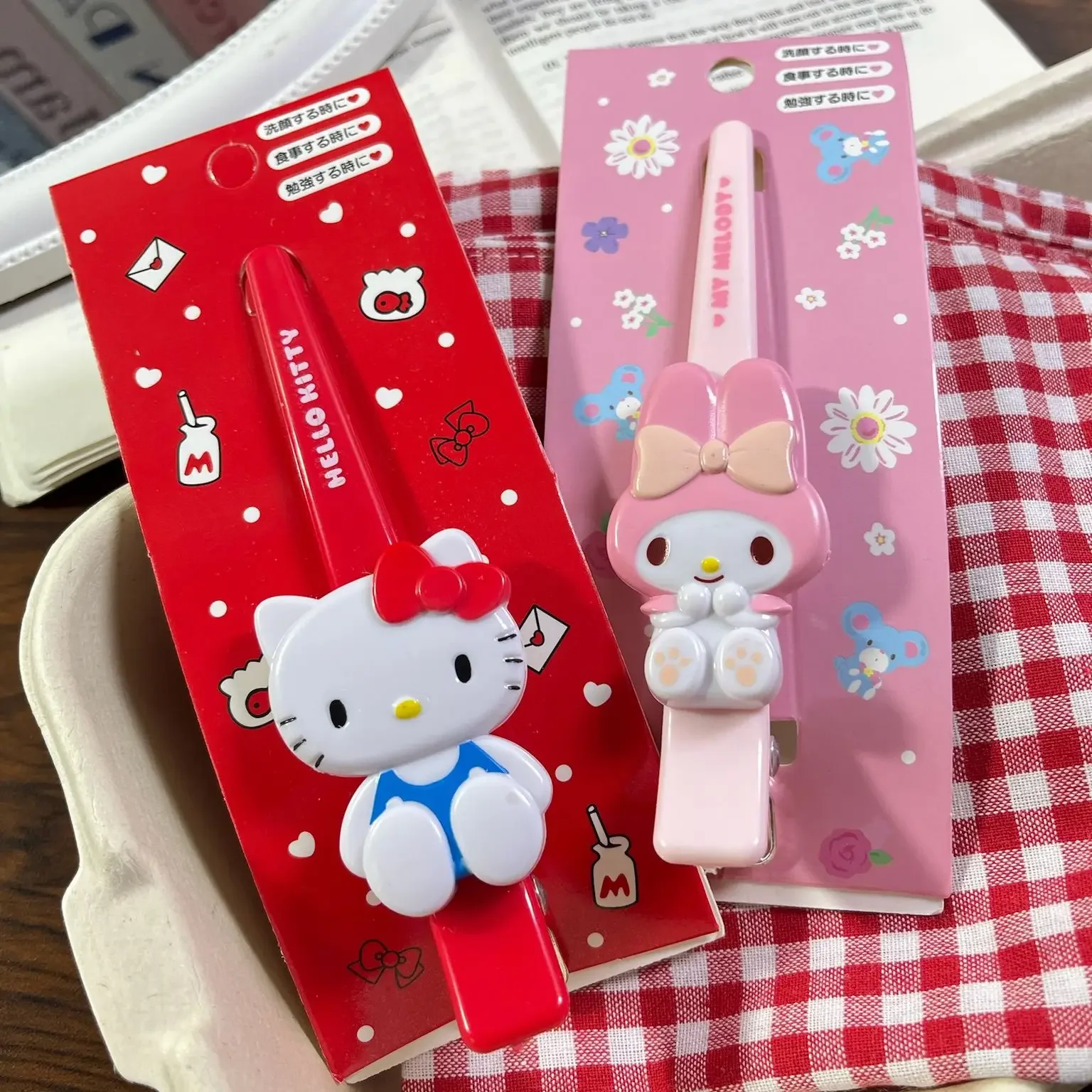 Kawaii Sanrio Hello Kitty Cute Cartoon Clip Hairpin Hairpin Red Girl Sweet Bang Accessories Finish Seamless Bangs Head Hair Clip