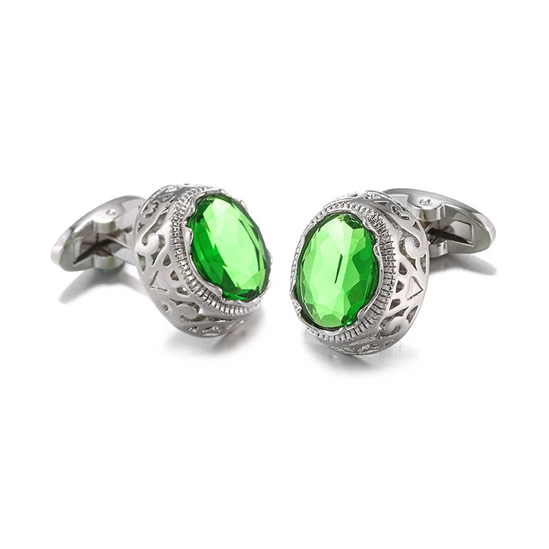 

KFLK French Shirt Cufflinks for Men Women Brand Green Crystal Cuff links Luxury Wedding Button High Quality Guests