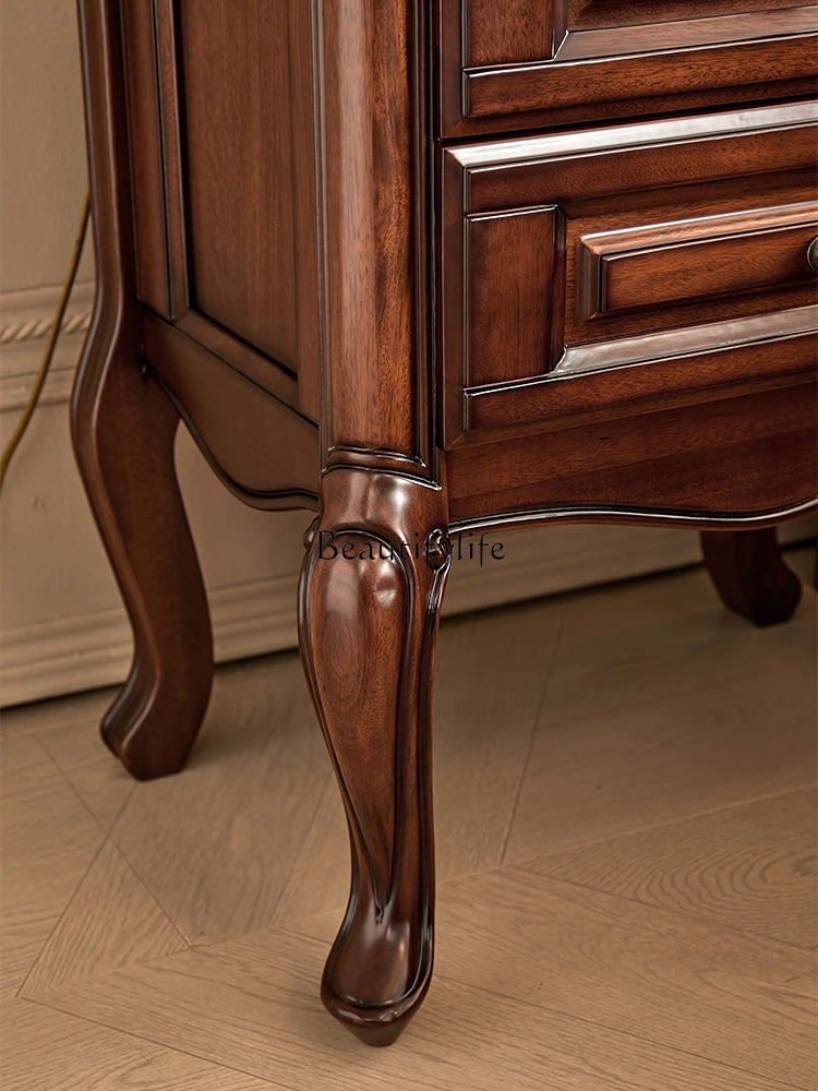 American neoclassical gold silk teak all solid wood bedside table retro bedroom locker