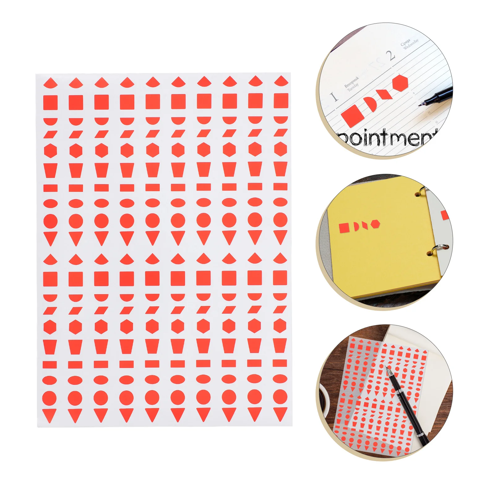 

20 Sheets Geometric Stickers 10mm Circles Triangles Rectangles Oval Self-Adhesive Coding Labels Decals Office School DIY