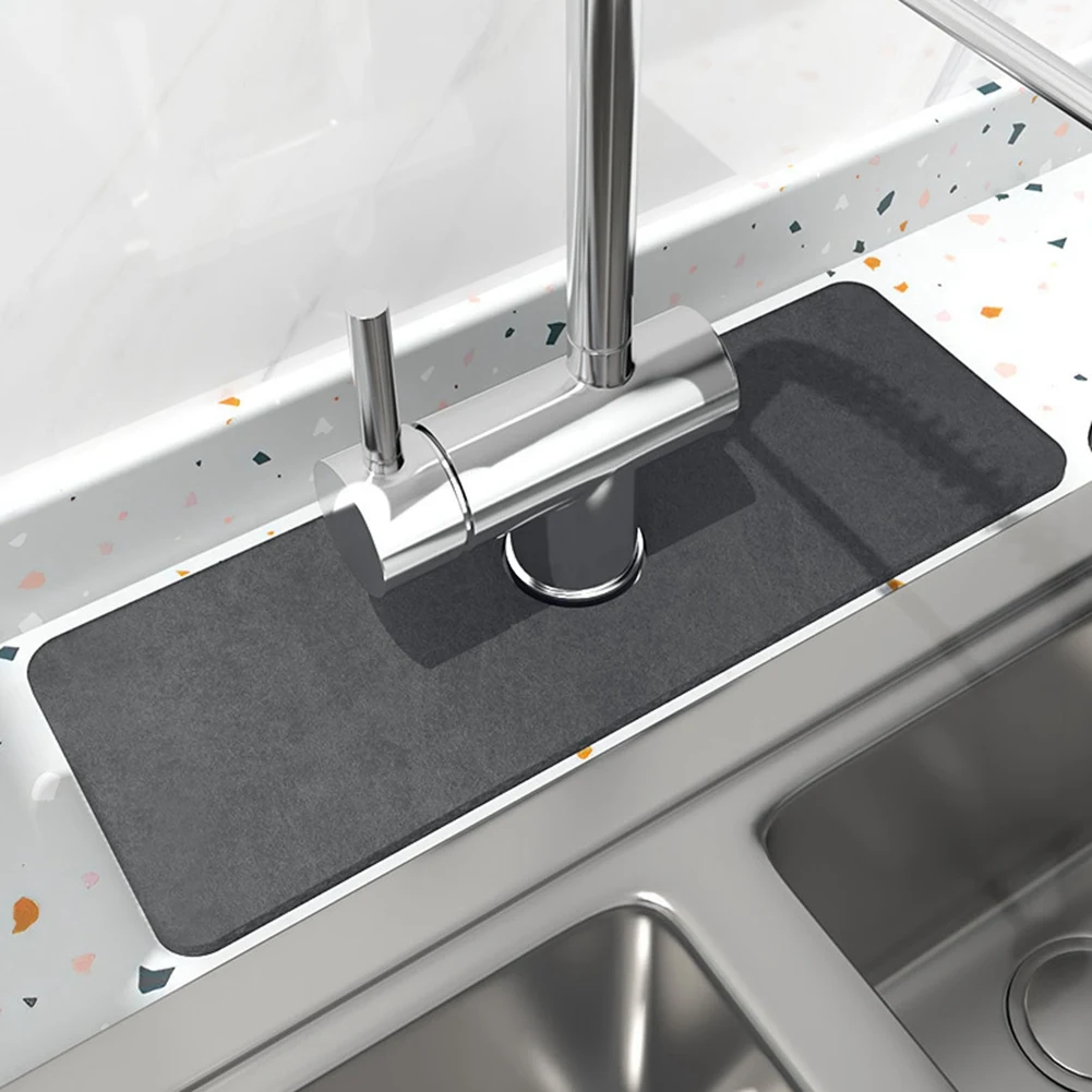 (ˉ﹃ˉ) Soft Diatomite Absorbent Faucet Floor Mat Bottom Waterproof Kitchen Sink Pad Splash-Proof Water Rug Bathroom 1
