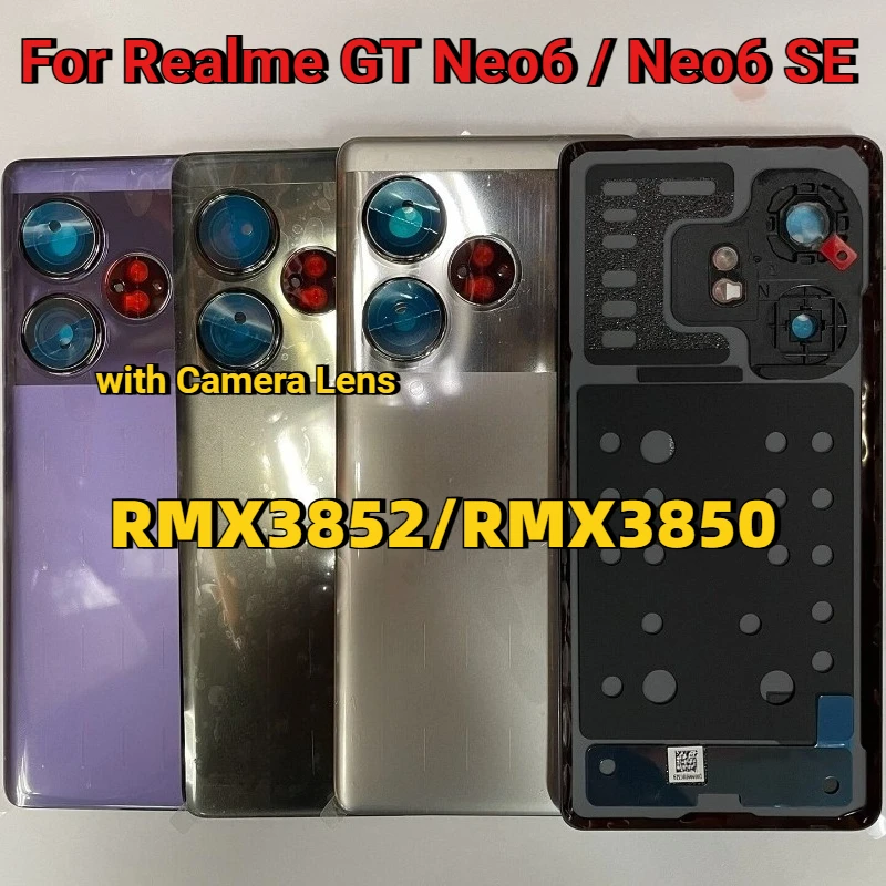 4A Quality New Back Panel Battery Cover For Realme GT Neo6 SE Rear Case Housing Door Mobile Lid Shell with Camera Frame