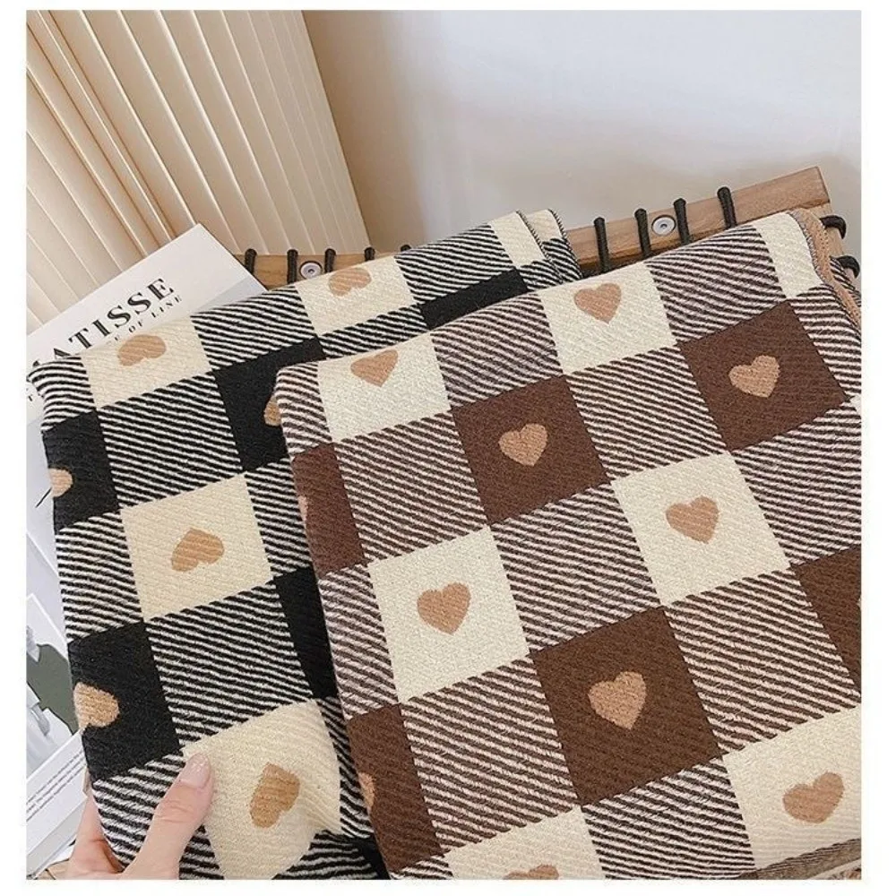 New Love Heart Plaid Neck Warmer Windproof Coldproof Knitted Scarf Tassel Neckerchief Women