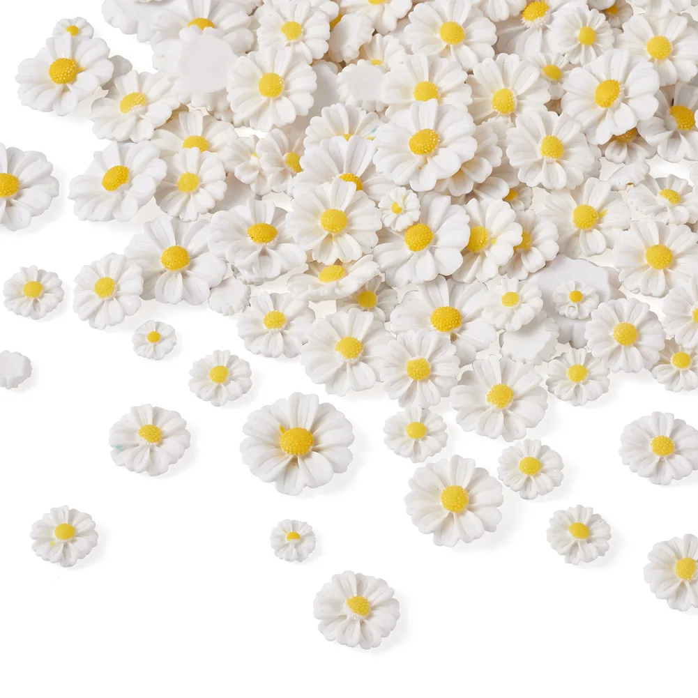 

Pandahall 150Pcs 5 Style White Daisy Opaque Resin Cabochons Flat Back Cabochons For Scrapbooking Fit Phone DIY Accessories