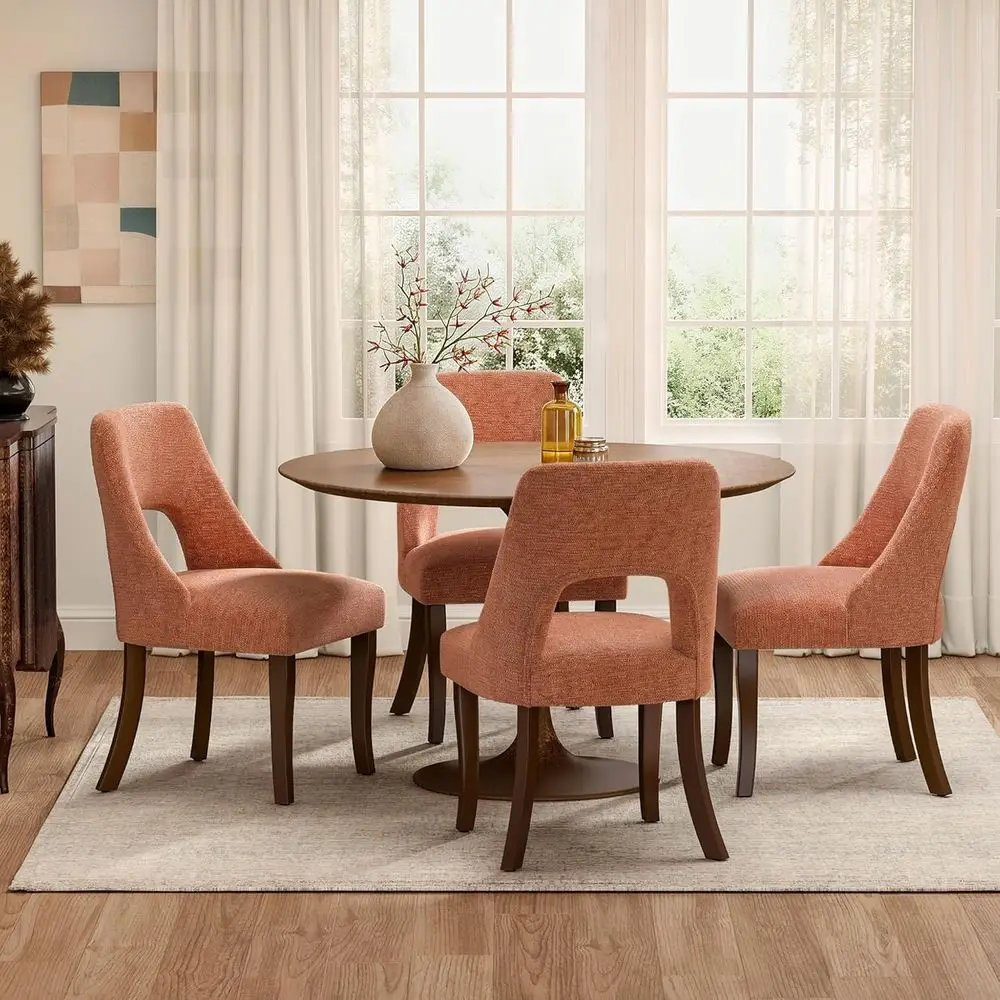 

Set of 4 Orange Chenille Upholstered Dining Chairs for Kitchen and Dining Room