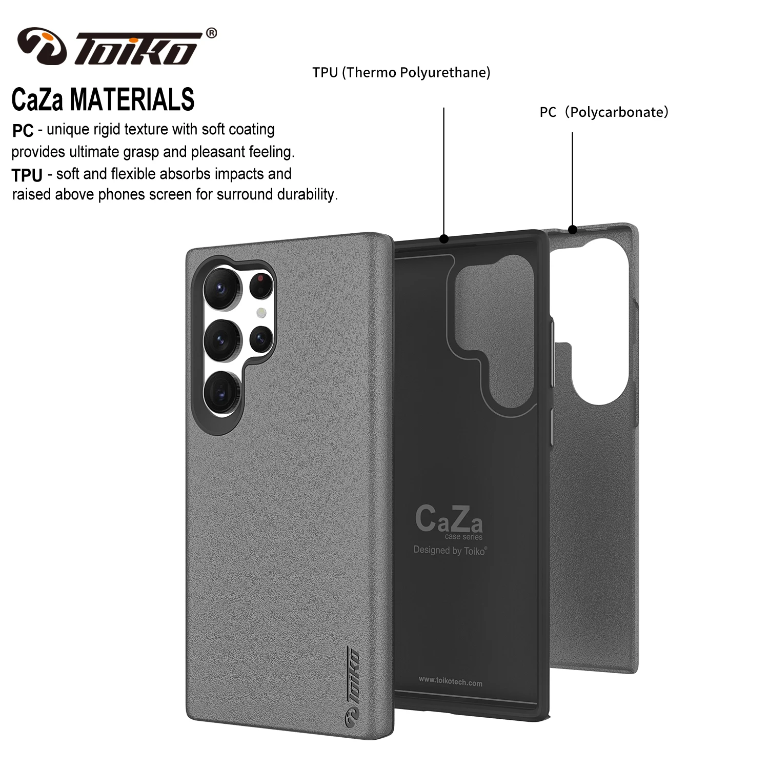 TOIKO CaZa 2 Layer Hybrid Protection Case for Samsung Galaxy S23 Ultra S23+ Plus Phone Shell Hard PC Soft TPU Rugged Armor Cover