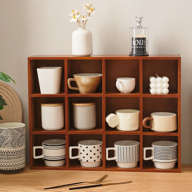 12 Squares Wooden Storage Holders Organizers Cups Simple Storage Racks Living Room Display Stand Cabinet Hanger Home Decoration