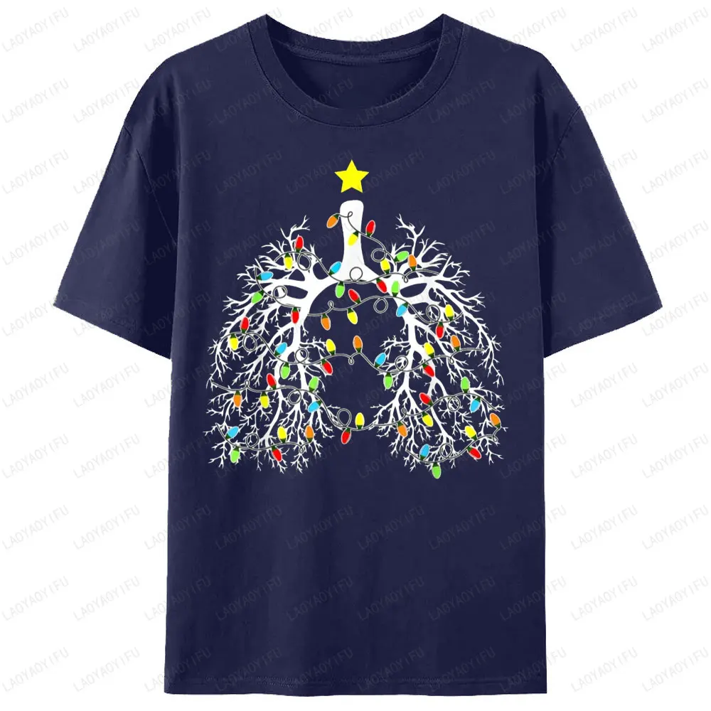 Respiratory Therapist Lung Christmas Lights Graphic T Shirts for Women Men Clothing Pulmonologist Casual Fashion Tops Gift