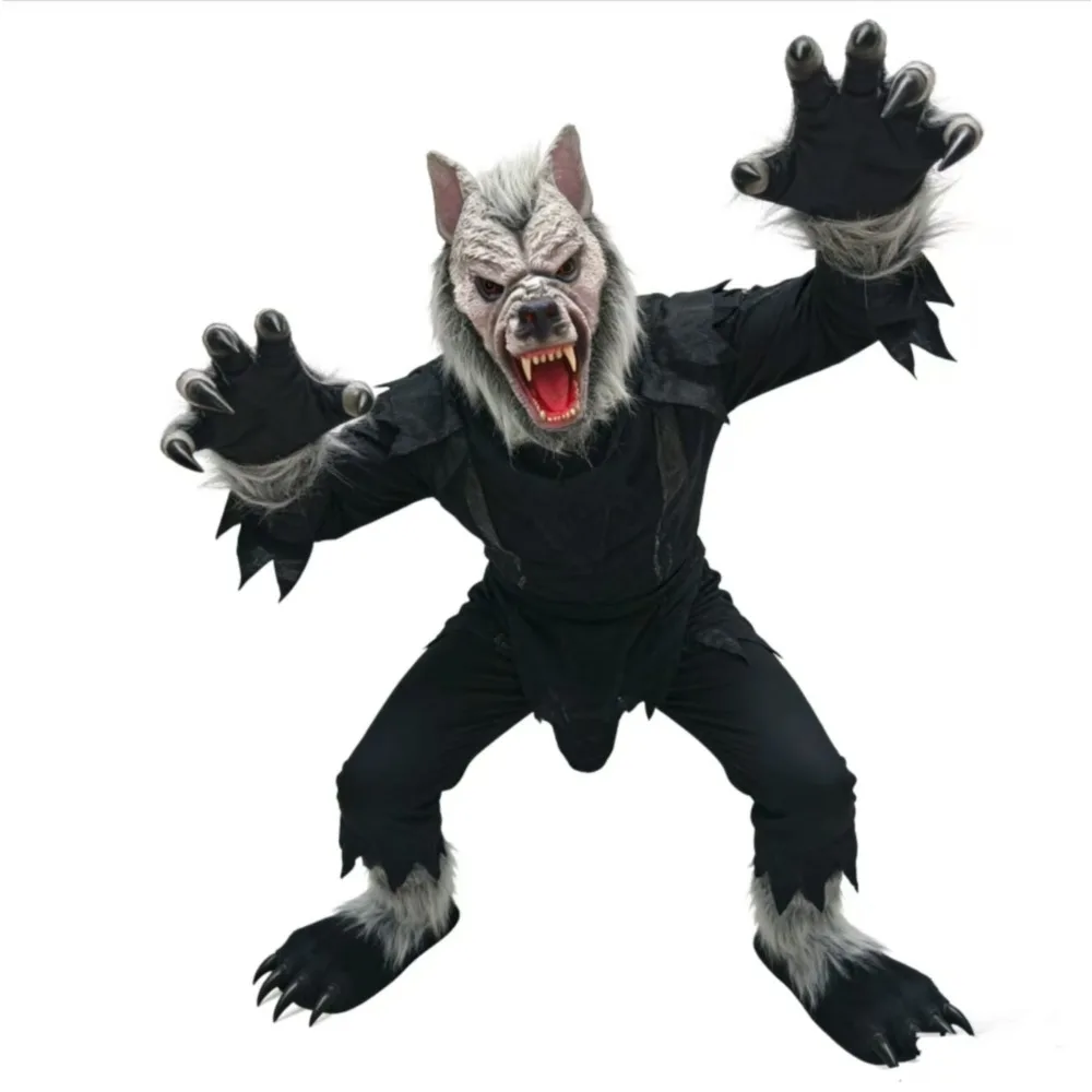 Werewolf Costume Kit Horror Halloween Wolf Mask Werewolf Claws Gloves Terror Role Play Prank Props Dress Up Cosplay Party Suit - view 2