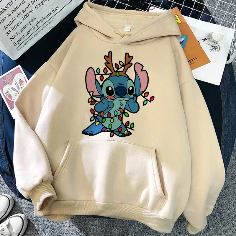 New Christmas Disney Sweatshirt Lilo Stitch Funny Cartoon Hoodies Women Harajuku Cute Stitch Anime Manga Streetwear Hoody Female