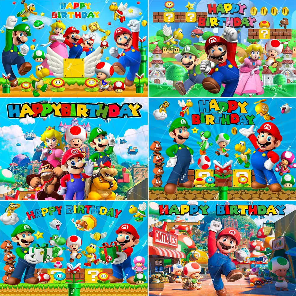 

Cartoon Super Marios Brothers Kids Birthday Party The Movie Brother Dinosaur Game Baby Shower Backdrop Banner Props Photo Studio