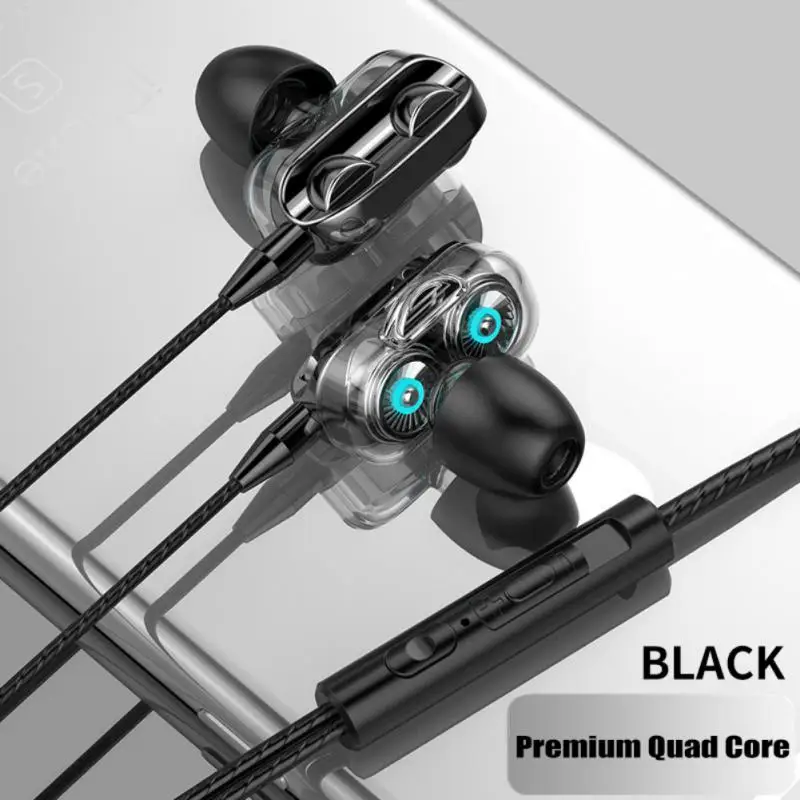 3.5mm Wired Headphones Noise Canceling In-Ear Sports Earphone Dual Driver Bass Stereo Gaming Headset Music Earbuds With Mic