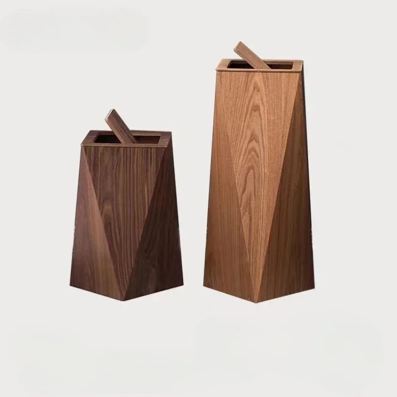 Creative Wooden Trash Bin with Cover Nordic Luxury Bathroom Trash Can Hotel and Home Waste Disposer