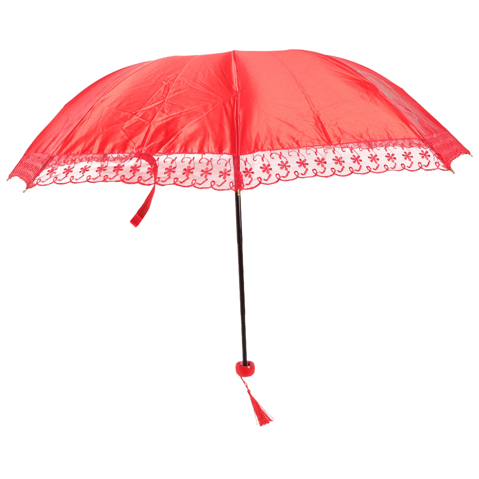 

Wedding Umbrella Red Lace Decorative Parasol for Tea Party Baby Shower Retro Bridal Vintage Photography Props Folding Manual