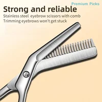 Ciseaux à sourcils en acier inoxydable avec peigne pour une mise en forme sans effort, outils de beauté pour le soin des poils du visage, pour usage en salon ou DIY. 2
