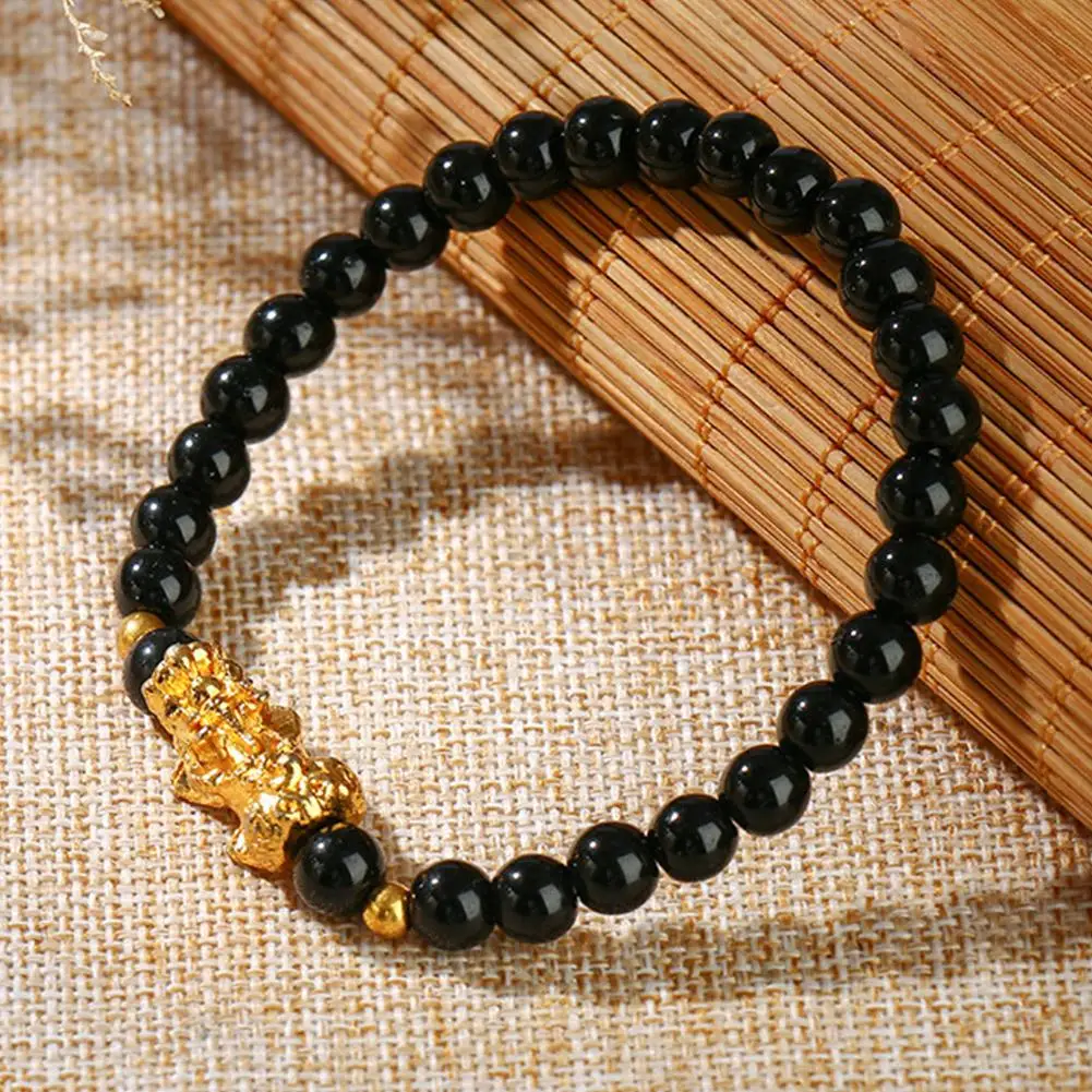 Fengshui Pixiu Bracelet Natural Obsidian Stone Beads Bracelets For Women Men Wealth Good Luck Buddha Bracelets Wristband Jewelry