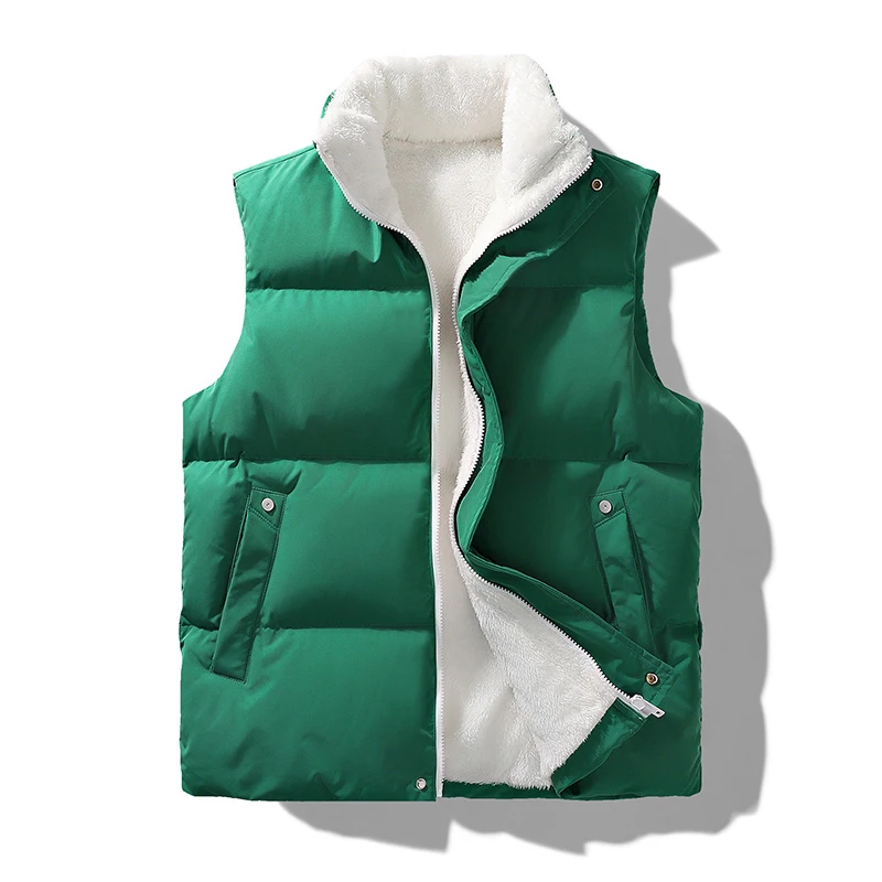 New Winter Vests Men Fleece Warm Sleeveless Jacket Casual Mens Solid Waistcoat Thick Fashion Stand Collar Zipper Vest Outwear