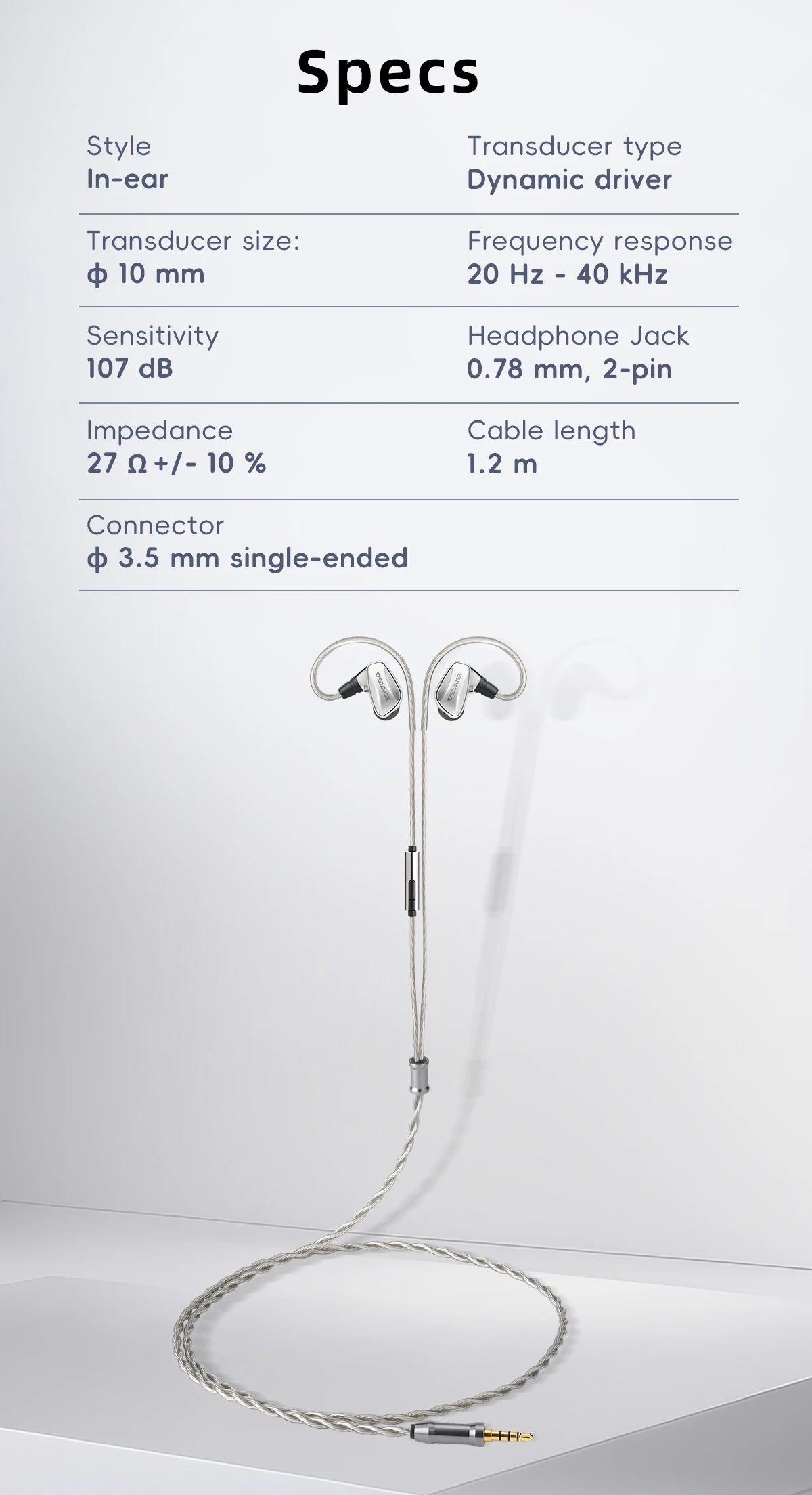 SIVGA SM100 10-mm-In-Ear-Kopfhörer mit dynamischem Dual-Chamber-Treiber, kabelgebunden, 0,78 mm, 2-poliges, abnehmbares Kabel mit Mikrofon für Musik/Gaming – Detail 11