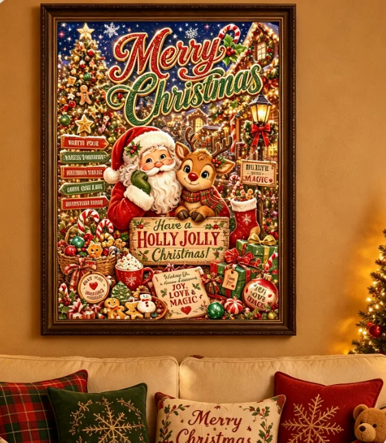 FOREVERYOUNG 5D Diamond Painting Kit Santa's Christmas Blessing,20.87×27.56inch(53×70cm) Square AB Fairy Dust Drill.