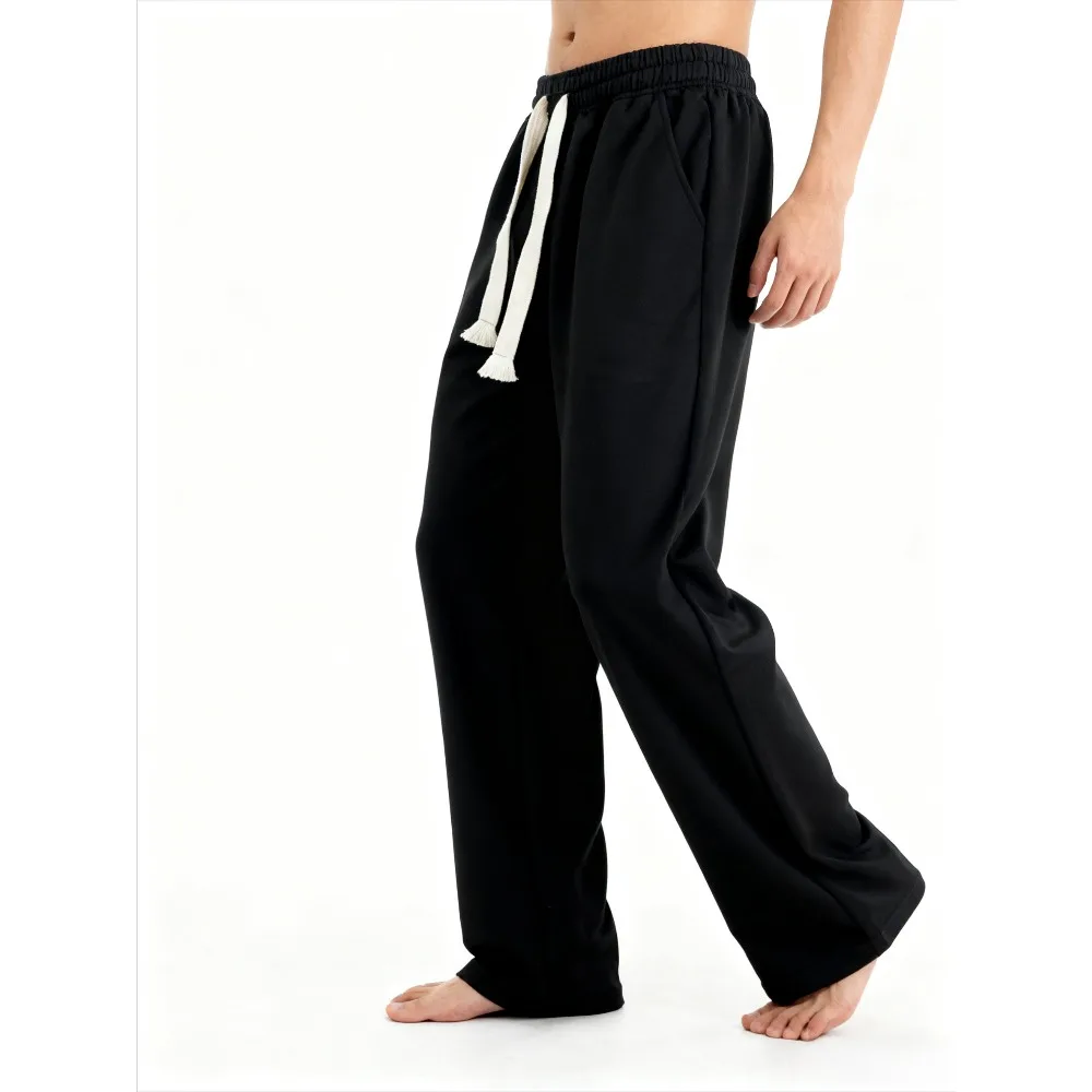 

Прямые брюки-джоггеры для мужчин, брюки для отдыха с эластичной резинкой на талии, свободный крой и шнурком, повседневные спортивные штаны для повседневной носки