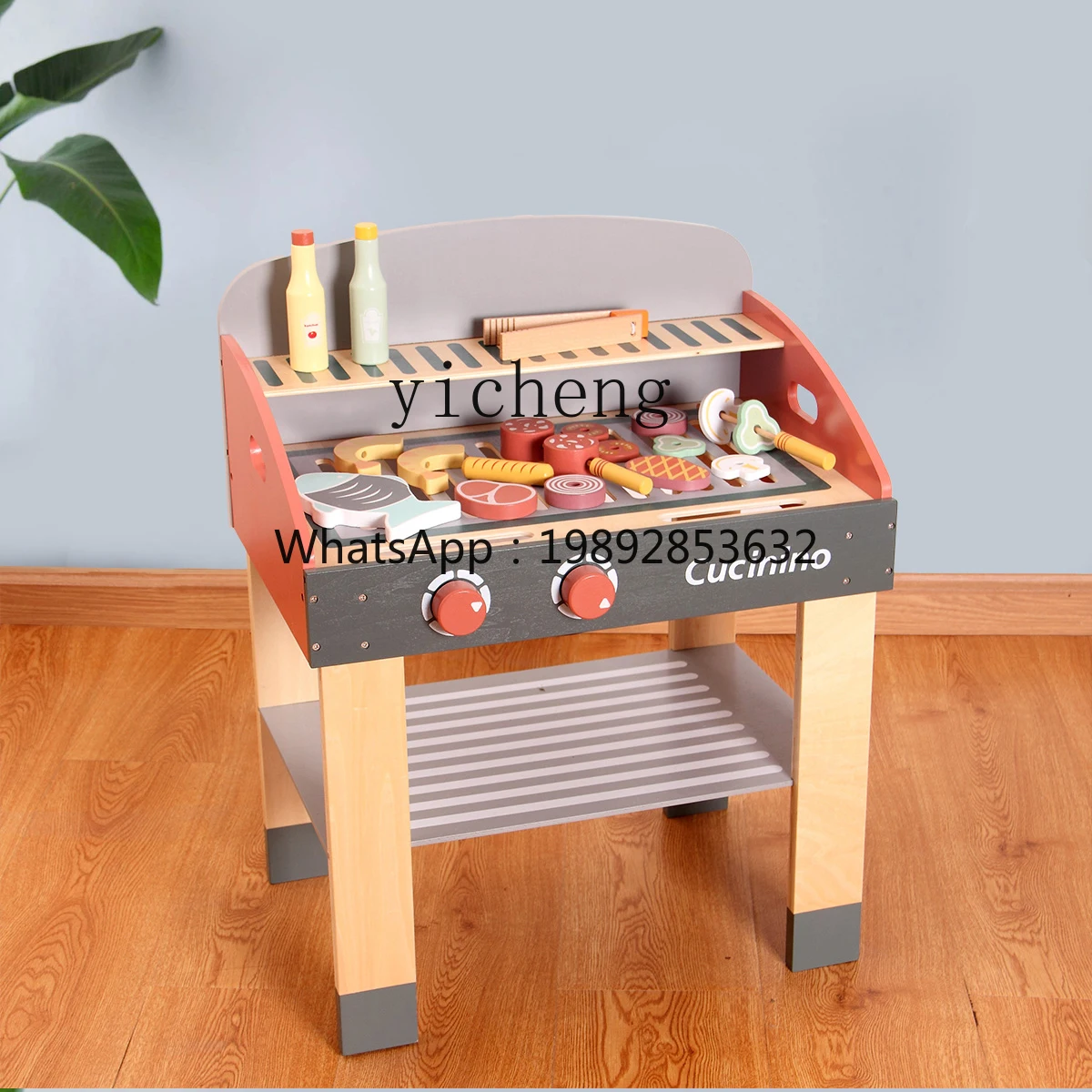 ZZ Tavolo da barbecue per bambini Giocattoli da cucina in legno Casa da gioco Simulazione Griglia per barbecue Cottura