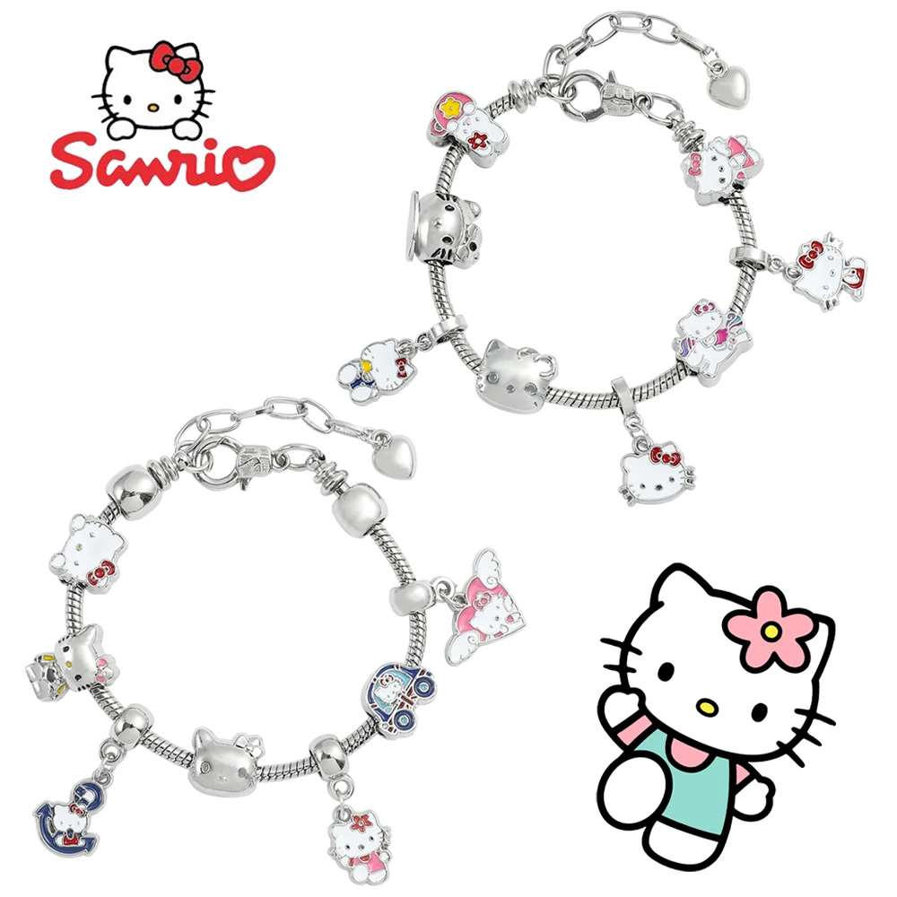 Olá Kitty Encantos Pulseira Beads Sanrio Charme Diy Acessórios Kawaii KT Gato Pingente para Fazer Jóias Mulheres Cadeias de Mão Bangle