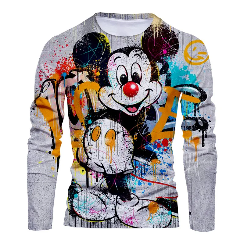 

Fall New Harajuku Streetwear Disney Stitch and Mickey Anime 3D Printed Casual Trend Men's Round Neck Long Sleeve T Shirt