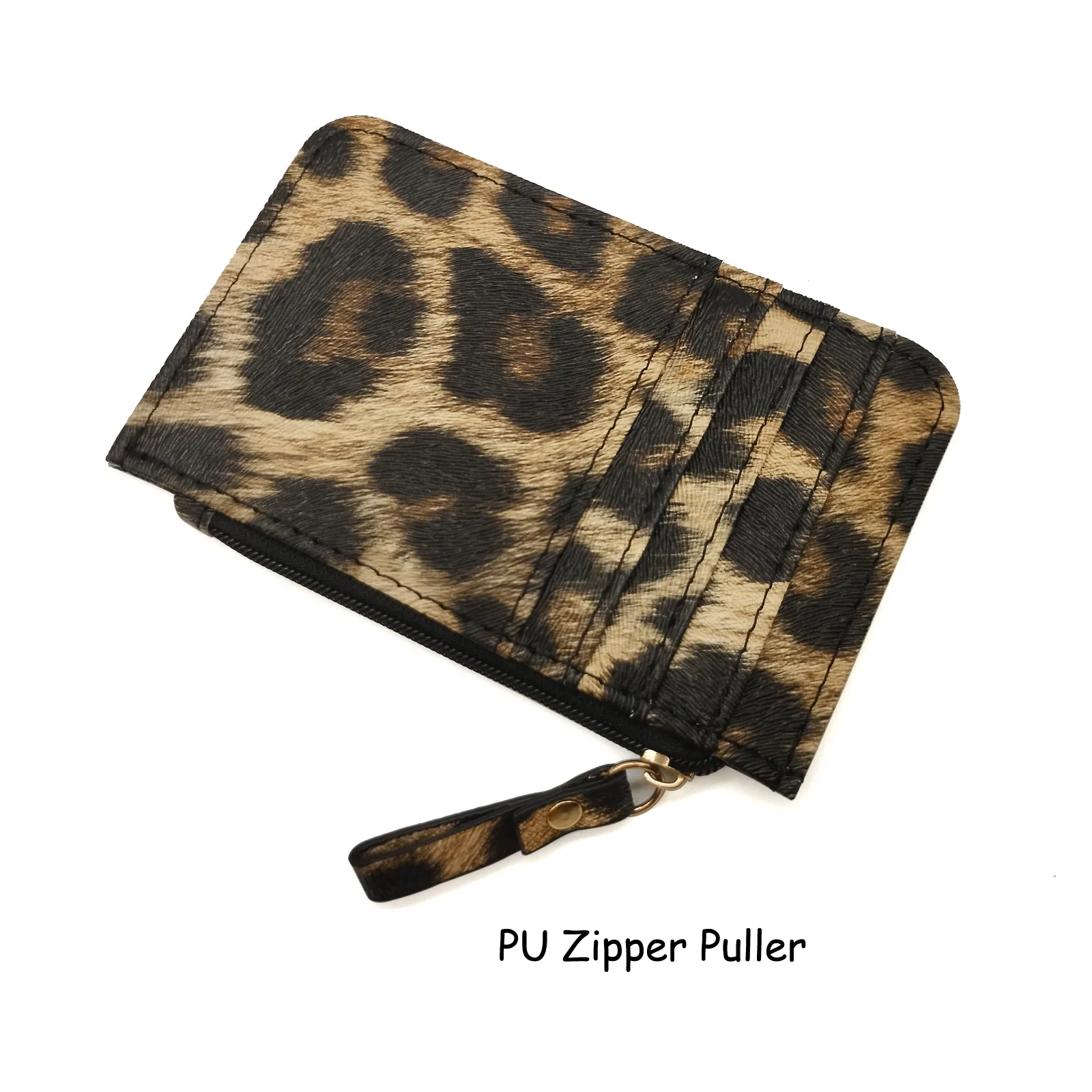 Neue Leopardenmuster Leder Slim Card Wallet für Damen und Herren Kleine Reißverschluss Geldbörse Business Kreditkarteninhaber Tasche Schöne Geschenke