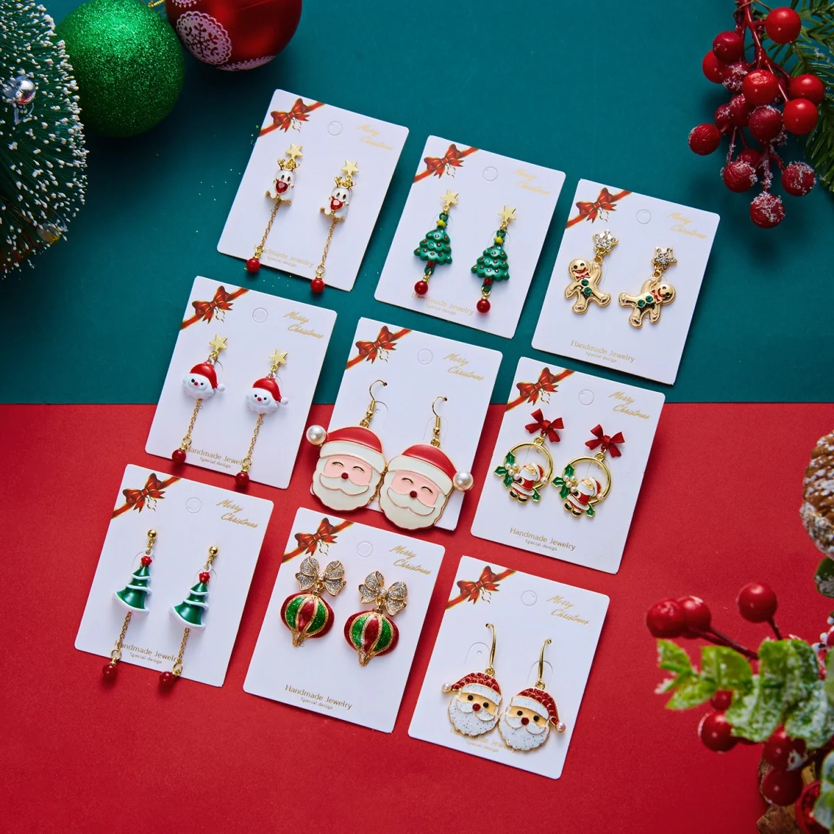 Niedliche, zwinkernde Weihnachtsmann-Ohrringe mit Bart für Damen, Cartoon-Lebkuchen-Weihnachtsbaum-Schleifen-Glühbirnen-Ohrringe, Schmuck – Detail 22