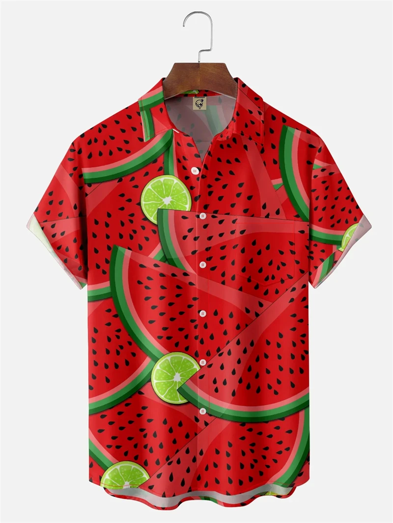 

2025 New Watermelon Graphic Hawaiian Shirt For Men Women Summer Tops Short Sleeves 3d Printed Fruits Button Shirt Men Clothes