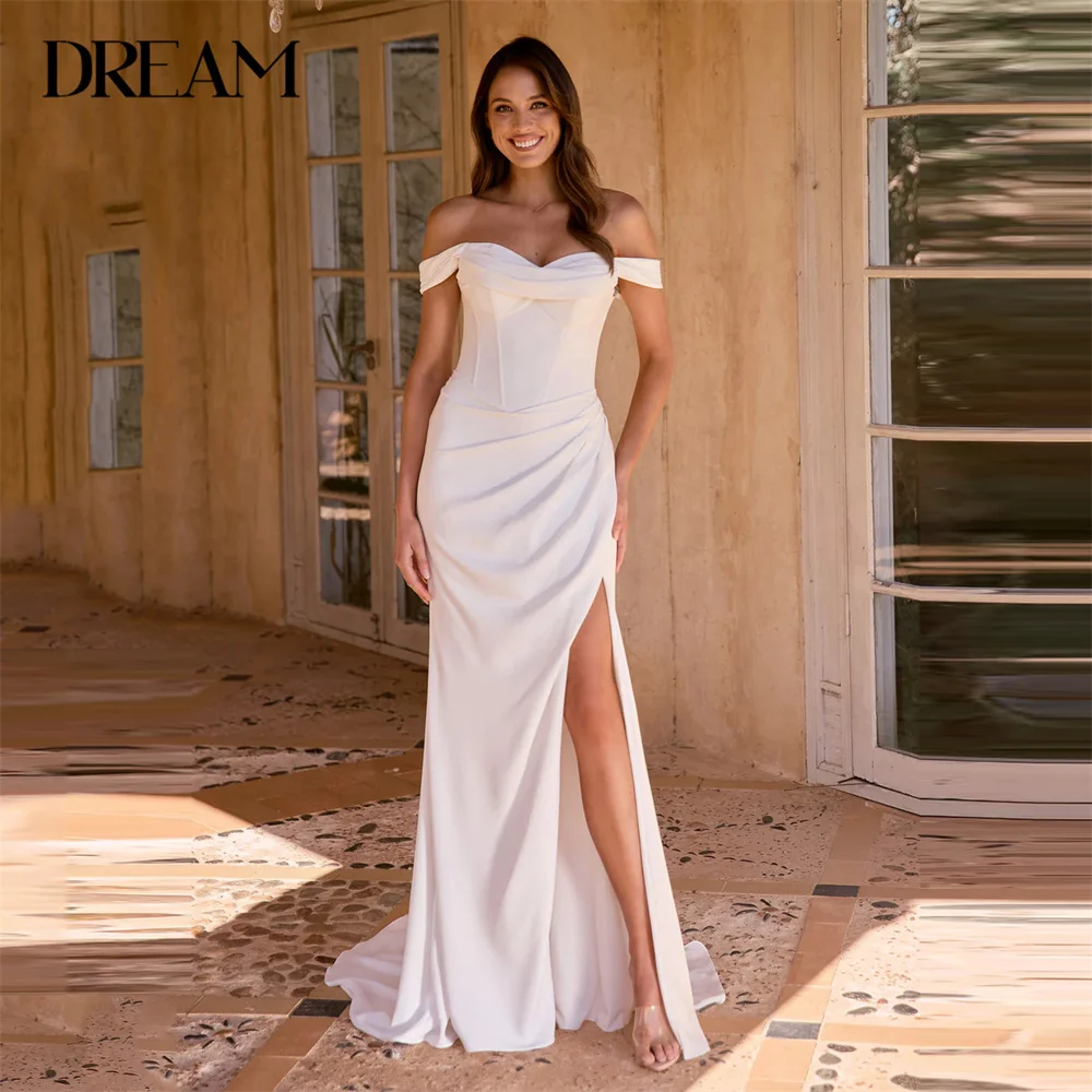 

DREAM Modern Pleat Mermaid Wedding Dress Sweetheart Open Back Off The Shoulder Side Slit Bridal Gown Vestido De Noiva Customized