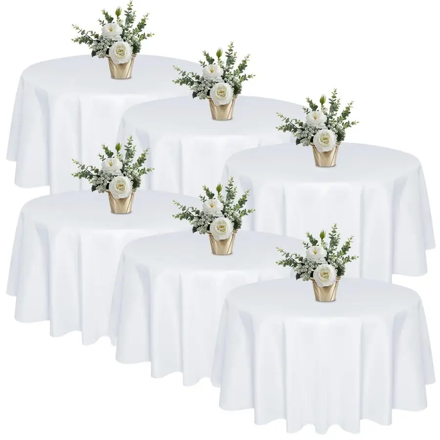 

Pack 120 In Round White Tablecloths Reusable Polyester Table Covers Protect from Spills Not Waterproof for Weddings, Banquets, P