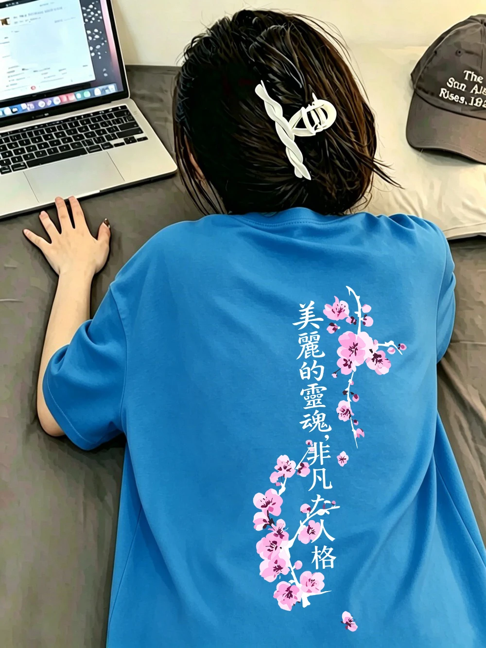 Beautiful Soul Sakura Branches Prints T-Shirts Damen-T-Shirts aus Baumwolle für den Sommer, kurzärmelig, O-Ausschnitt, übergroße Oberteile, weiche Streetwear-Kleidung – Detail 26